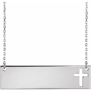 14K White Engravable Pierced Cross Bar 16-18" Necklace
