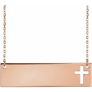 14K Rose Engravable Pierced Cross Bar 16-18" Necklace