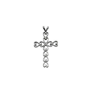 14K White 30x21 mm Heart Cross Pendant