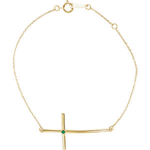 14K Gold Emerald Sideways Cross Bracelet