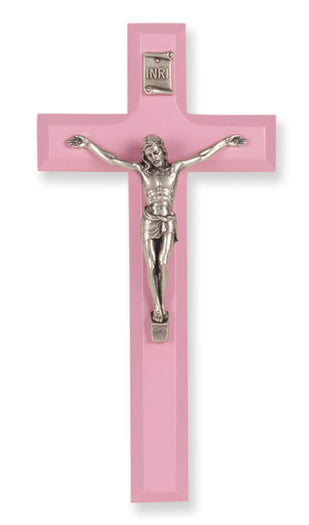 7" Pink Wood Cross With Antique Silver Corpus