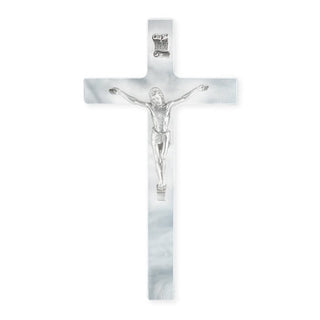 7" Pearlized White Cross With Pewter Corpus