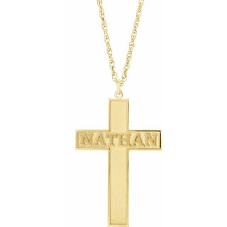 10K Yellow Personalized Block Single Name Cross 18" Necklace