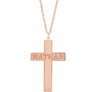 14K Rose Gold-Plated Sterling Silver Personalized Block Single Name Cross 18" Necklace