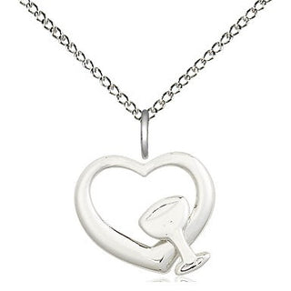 Sterling Silver Heart / Chalice Medal Religious and Catholic Jewelry