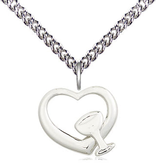Sterling Silver Heart / Chalice Medal Religious and Catholic Jewelry