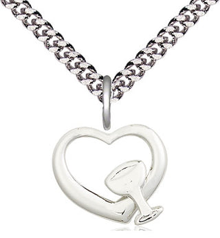 Sterling Silver Heart / Chalice Medal Religious and Catholic Jewelry