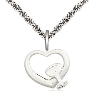 Sterling Silver Heart / Chalice Medal Religious and Catholic Jewelry