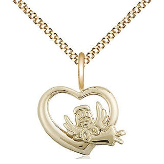 14kt Gold Filled Heart Guardian Angel Medal Religious and Catholic Jewelry
