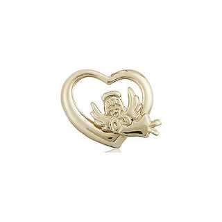 14kt Gold Heart Guardian Angel Medal