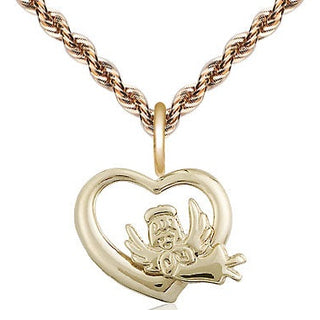 14kt Gold Heart Guardian Angel Medal