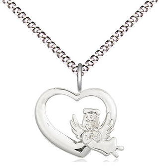 Sterling Silver Heart Guardian Angel Medal Religious and Catholic Jewelry