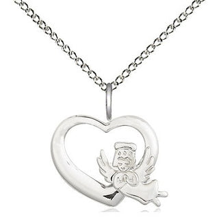 Sterling Silver Heart Guardian Angel Medal Religious and Catholic Jewelry