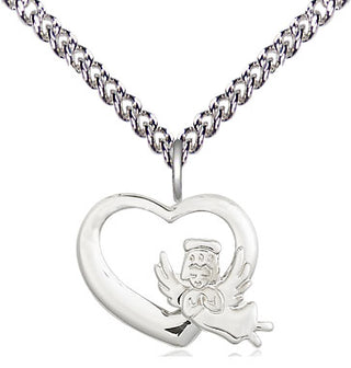 Sterling Silver Heart Guardian Angel Medal Religious and Catholic Jewelry