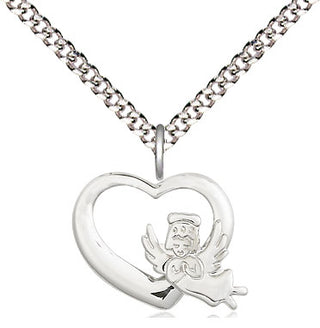 Sterling Silver Heart Guardian Angel Medal Religious and Catholic Jewelry