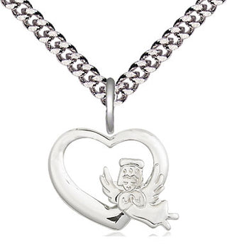 Sterling Silver Heart Guardian Angel Medal Religious and Catholic Jewelry