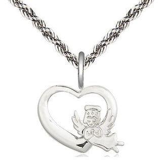 Sterling Silver Heart Guardian Angel Medal Religious and Catholic Jewelry