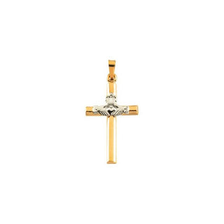14K Yellow/White 25x16 mm Hollow Claddagh Cross Pendant