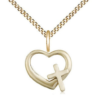14kt Gold Filled Heart Cross Medal Religious and Catholic Jewelry