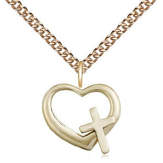 14kt Gold Filled Heart Cross Medal Religious and Catholic Jewelry