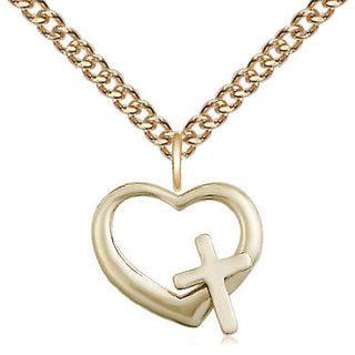 14kt Gold Filled Heart Cross Medal Religious and Catholic Jewelry