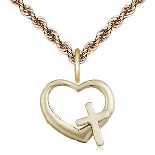 14kt Gold Filled Heart Cross Medal Religious and Catholic Jewelry