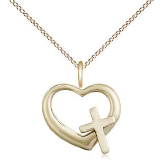 14kt Gold Heart Cross Medal