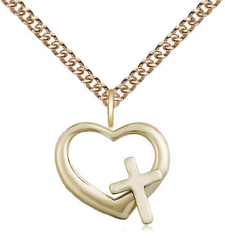 14kt Gold Heart Cross Medal