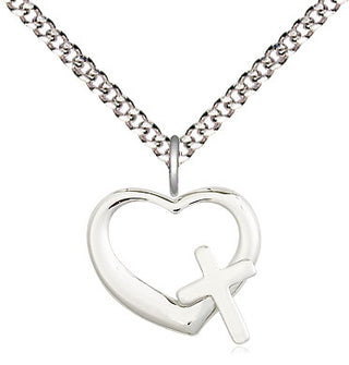 Sterling Silver Heart Cross Medal Religious and Catholic Jewelry