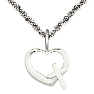 Sterling Silver Heart Cross Medal Religious and Catholic Jewelry