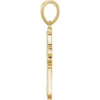 14K Yellow Ornate Floral-Inspired Cross Pendant
