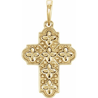 14K Yellow Ornate Floral-Inspired Cross Pendant