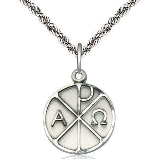 Sterling Silver Alpha & Omega Medal Religious Jewelry