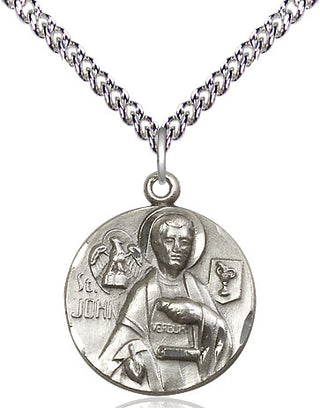 Sterling Silver Saint John the Evangelist Medal Religious Jewelry