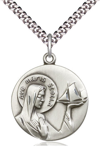 Sterling Silver Our Lady Star of the Sea Medal Catholic Jewelry