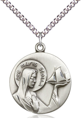 Sterling Silver Our Lady Star of the Sea Medal Catholic Jewelry