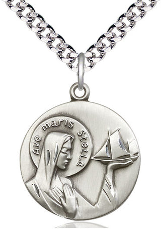 Sterling Silver Our Lady Star of the Sea Medal Catholic Jewelry