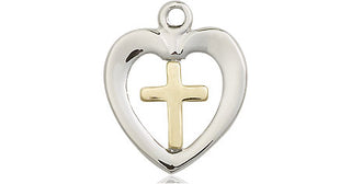 Two-Tone GF/SS Heart Cross Medal Religious and Catholic Jewelry