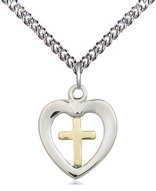 Two-Tone GF/SS Heart Cross Medal | Small