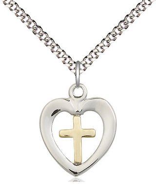 Two-Tone GF/SS Heart Cross Medal | Small