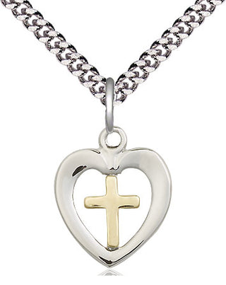 Two-Tone GF/SS Heart Cross Medal | Small