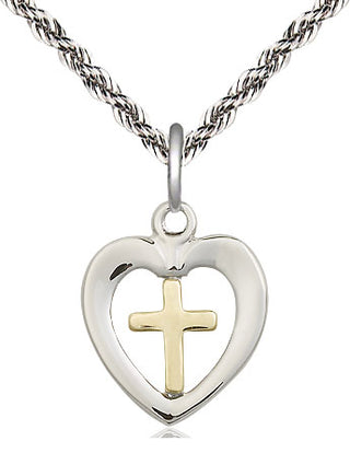 Two-Tone GF/SS Heart Cross Medal | Small