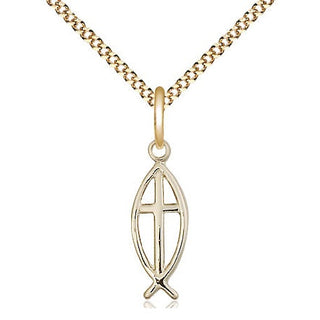 14kt Gold Filled Fish Cross Medal Religious Jewelry