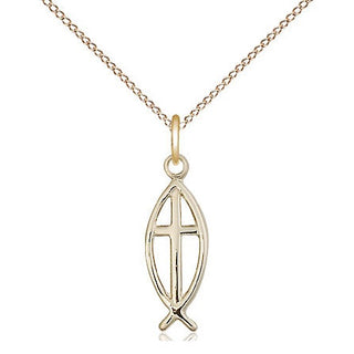 14kt Gold Filled Fish Cross Medal Religious Jewelry