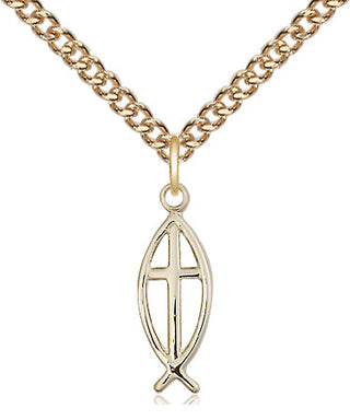 14kt Gold Filled Fish Cross Medal Religious Jewelry