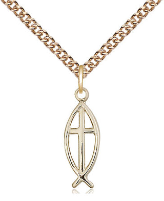 14kt Gold Fish Cross Medal