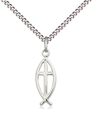 Pewter Fish Cross Medal Religious Jewelry