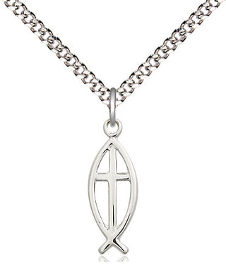 Pewter Fish Cross Medal Religious Jewelry