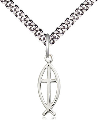 Sterling Silver Fish Cross Medal Religious Jewelry