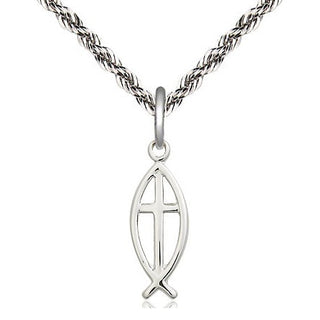 Sterling Silver Fish Cross Medal Religious Jewelry
